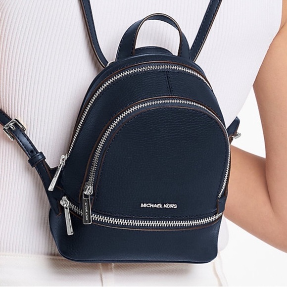 Michael Kors Rhea Extra-Small Printed Signature Logo Backpack Navy Blue - Picture 4 of 9